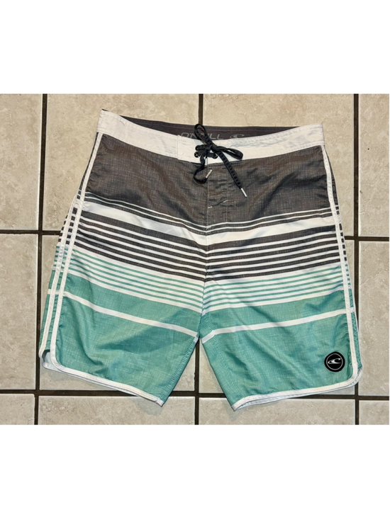Modern Amusement Other - ONeill Swim Trunks Mens Size 34 Gray and Teal Stripes All Over Print Pocket